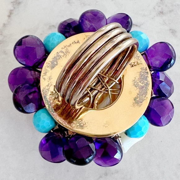 Sterling Silver 925 Resin Ring With Amethyst And Turquoise Real Quartz - Picture 7 of 7